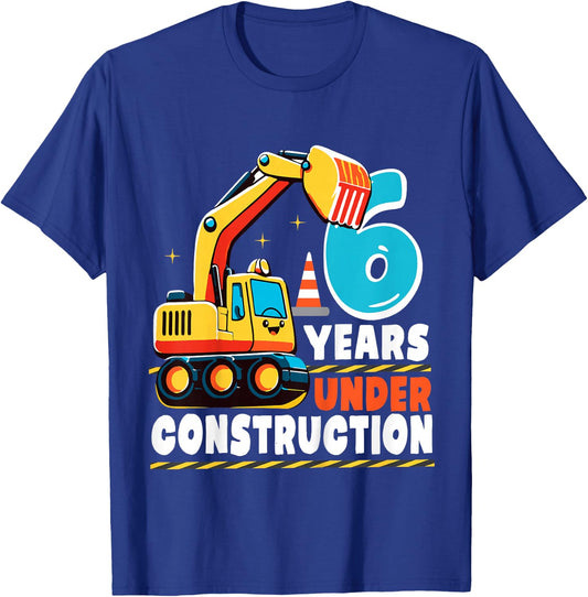 Kids 6 Years Under Construction Boy Six Year Old 6th Birthday T-Shirt - T-Shirt | Royal