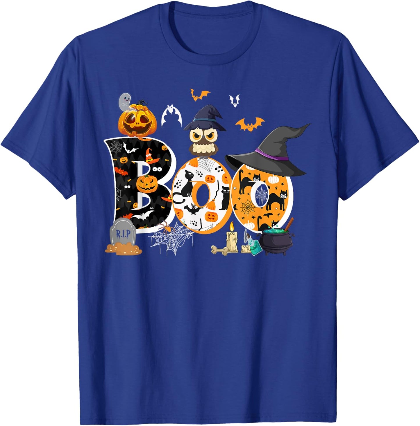 Halloween Costume Boo Owl Witch Hat Spider Pumpkin T-Shirt - T-Shirt | Royal