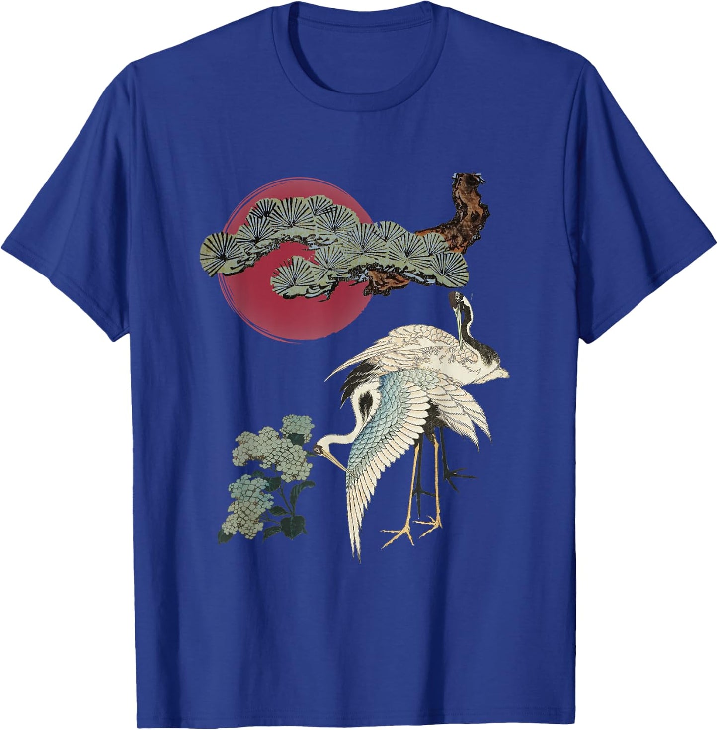 Japanese Crane and Pine Tree Art Elegant Traditional Design T-Shirt - T-Shirt | Royal