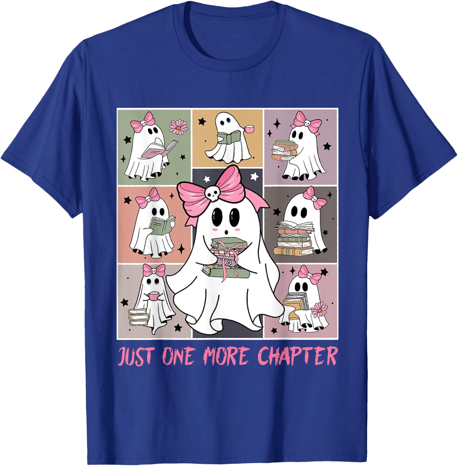 Just One More Chapter Cute Ghost Reading Book Halloween T-Shirt - T-Shirt | Royal