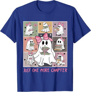 Just One More Chapter Cute Ghost Reading Book Halloween T-Shirt - T-Shirt | Royal