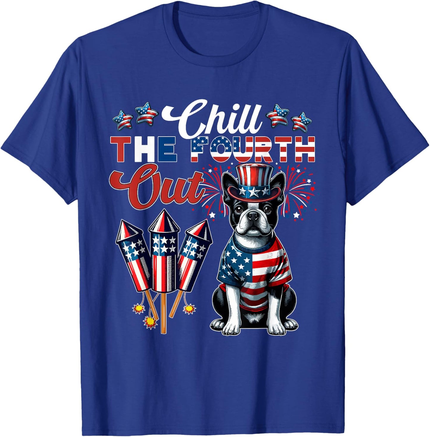 Chill The Fourth Out Costume 4th Of July Cute Boston Terrier Kids Men T-Shirt - T-Shirt | Royal