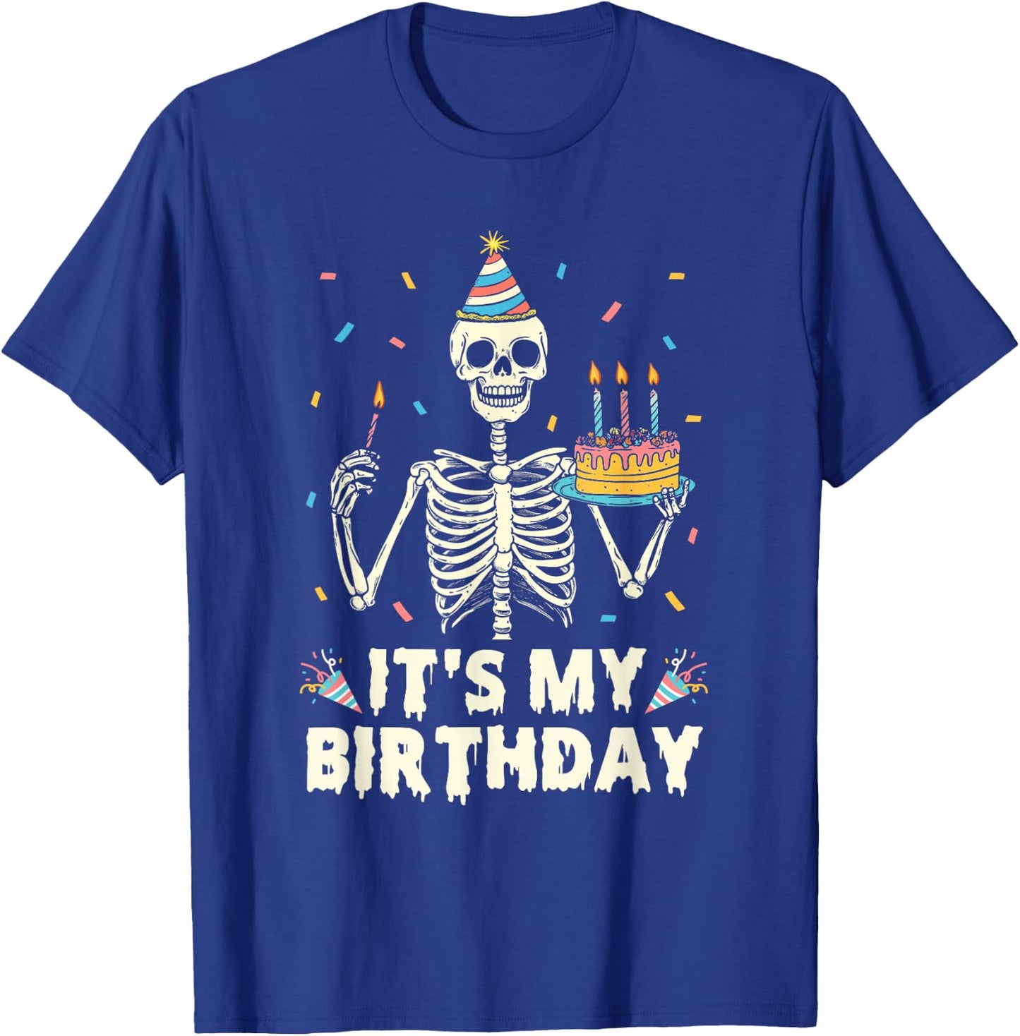 Skeleton It's My Birthday Party Happy Halloween Birthday T-Shirt - T-Shirt | Royal