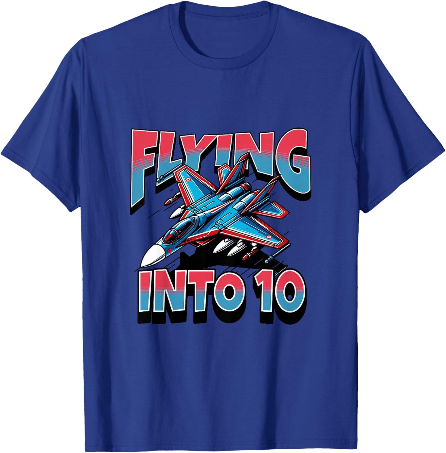 Kids Jet Fighter Flying Into 10 Year Old 10th Birthday Boy T-Shirt - T-Shirt | Royal