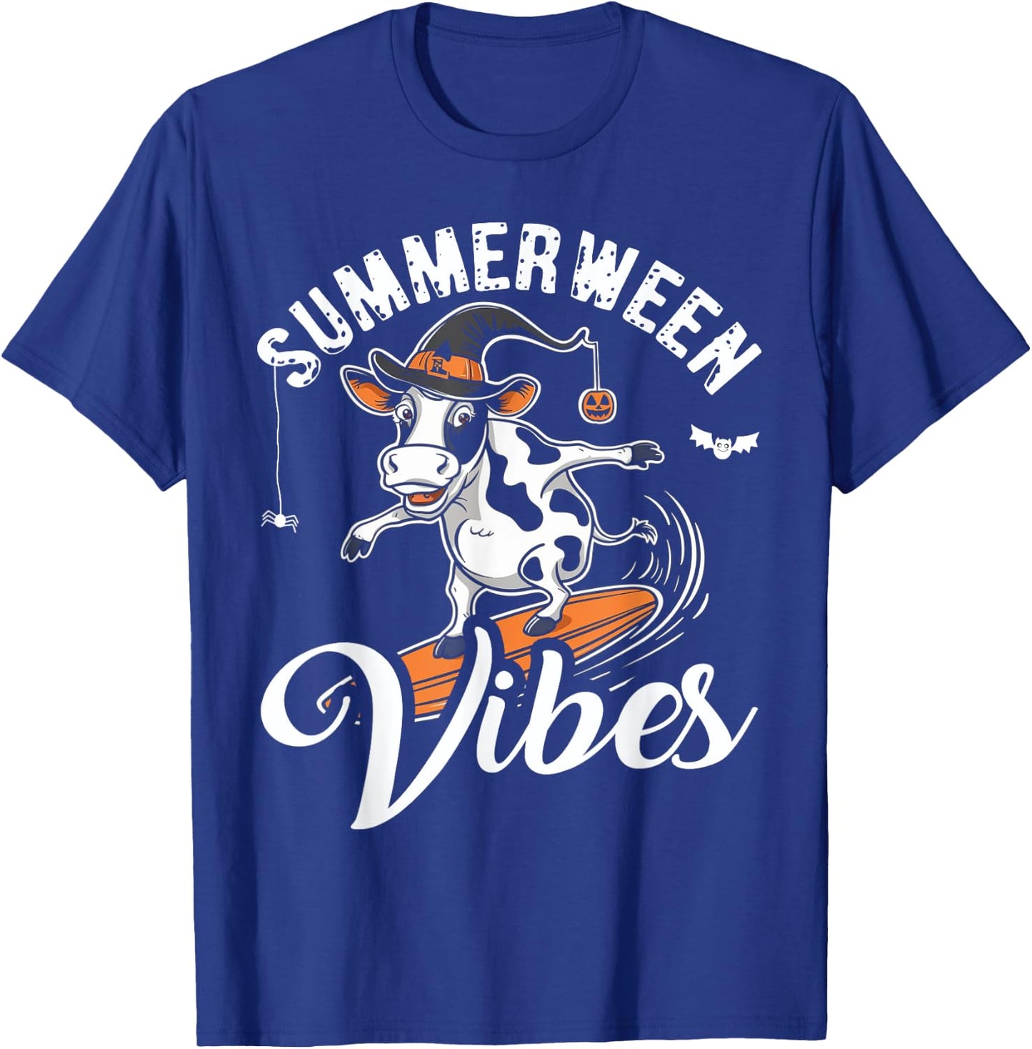 Summerween Vibes Funny Cow Surfing Summer Halloween Vacation T-Shirt - T-Shirt | Royal