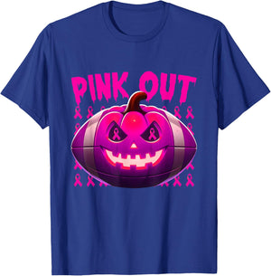 Pink Out Breast Cancer Awareness Football Halloween Pumpkin T-Shirt - T-Shirt | Royal
