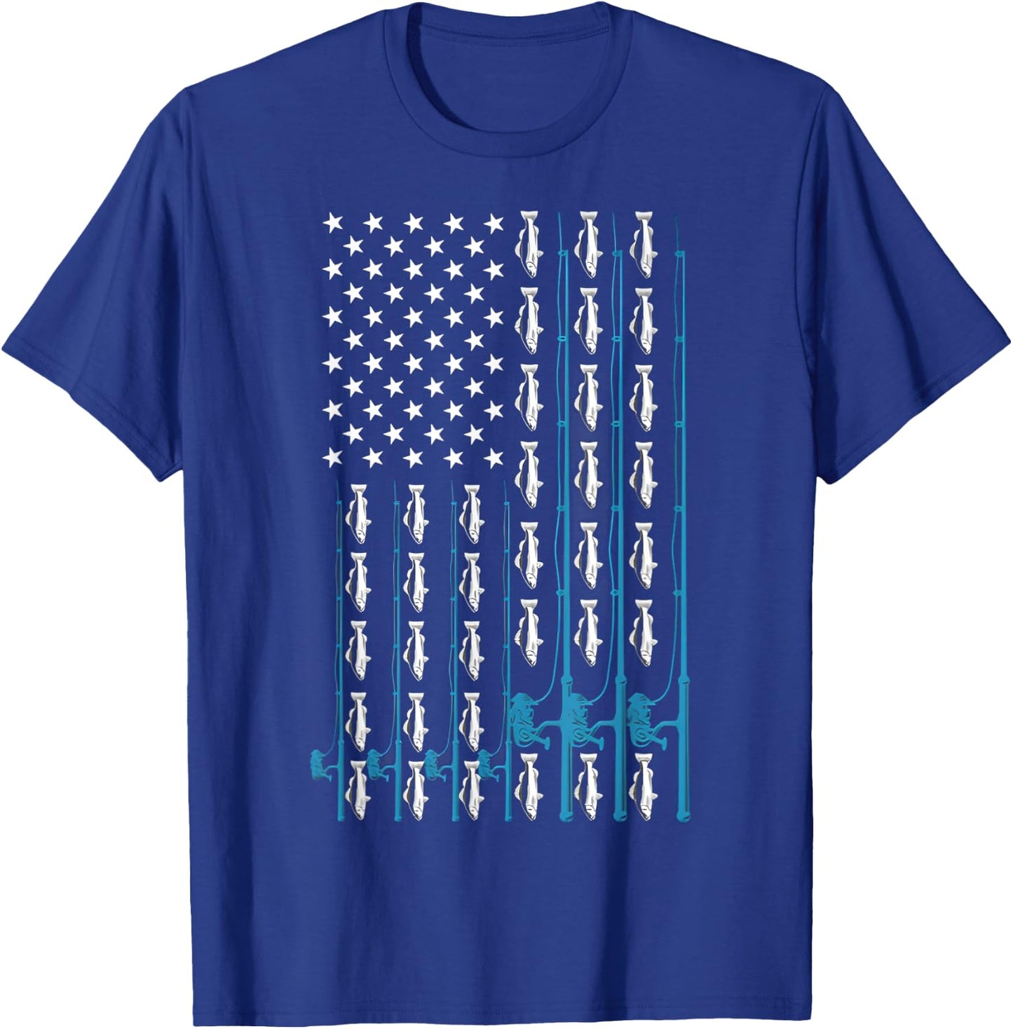 Fishing Rod Fishing Lover Fisherman Vintage American Flag T-Shirt - T-Shirt | Royal