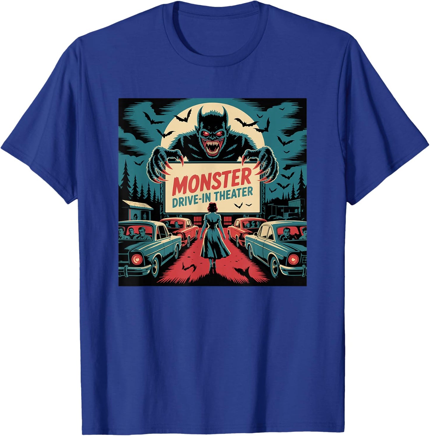 Retro Monster Drive-In Horror Movie Art Vintage T-Shirt - T-Shirt | Royal