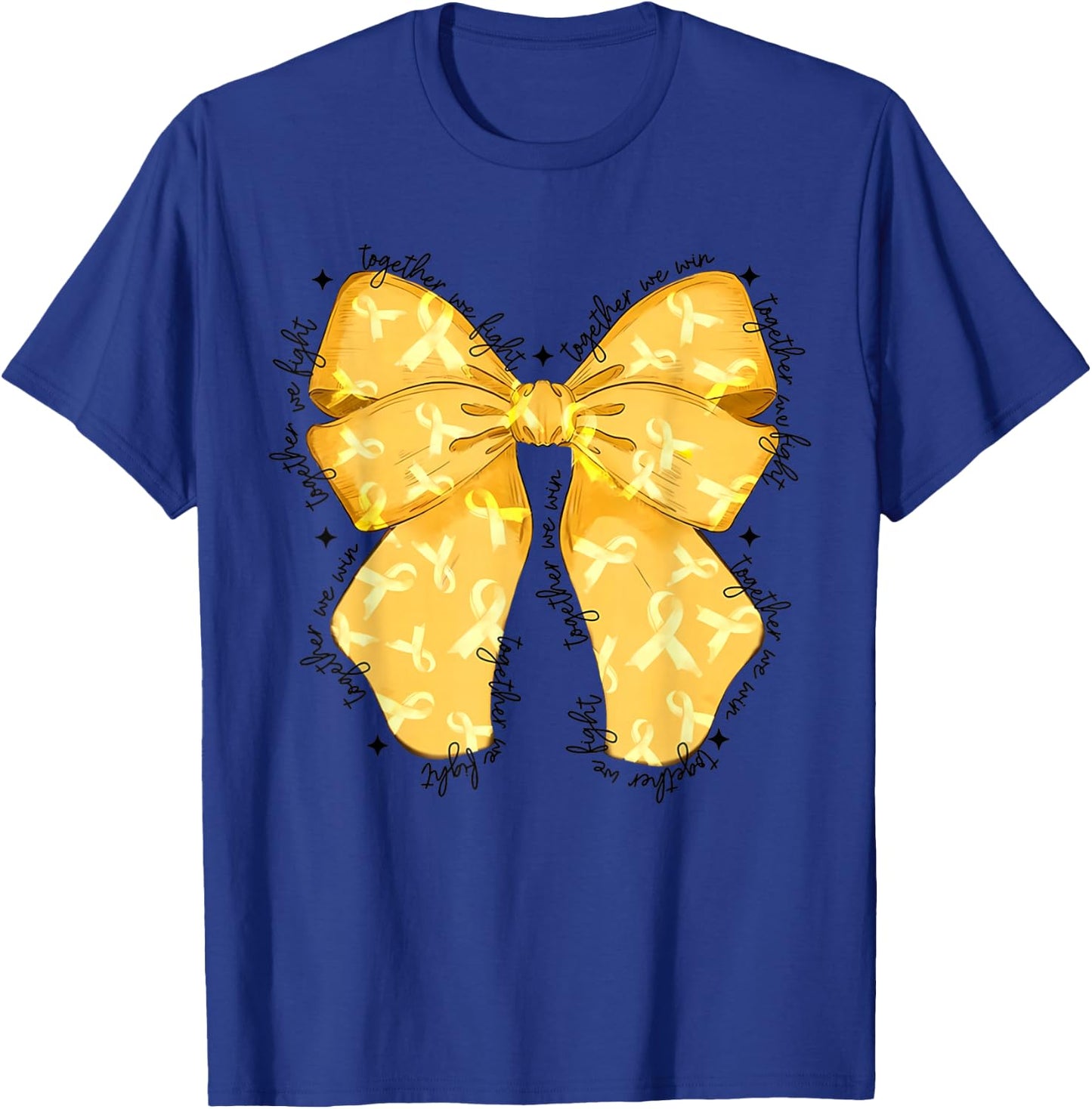 Cute Coquette Bow Together We Fight We Win Childhood Cancer T-Shirt - T-Shirt | Royal