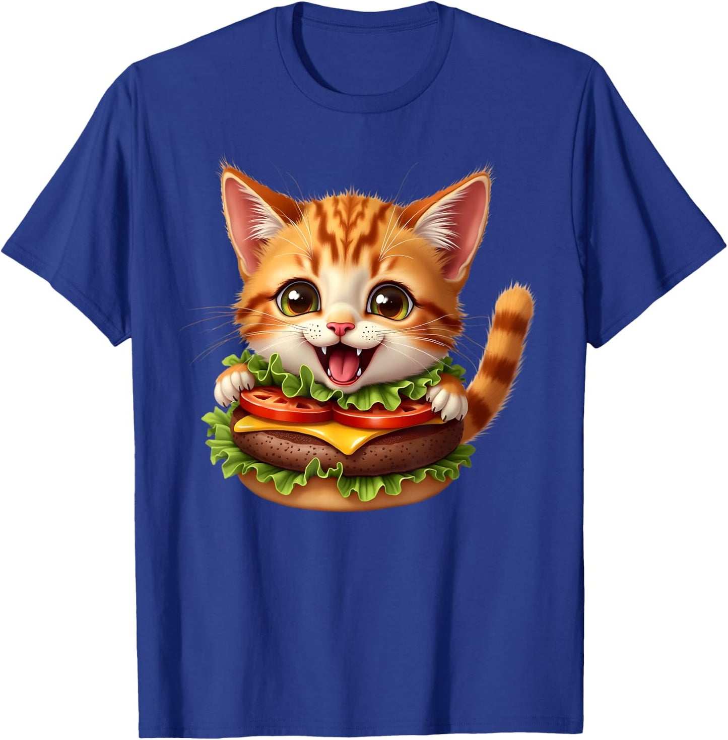 Funny Fast Food Cat Burger Lover Cute Cats Cheeseburger Men Women Kids T-Shirt - T-Shirt | Royal