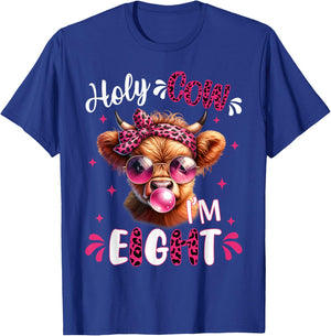 I'm Eight Years Old Girl It's My 8th Birthday Highland Cow T-Shirt - T-Shirt | Royal