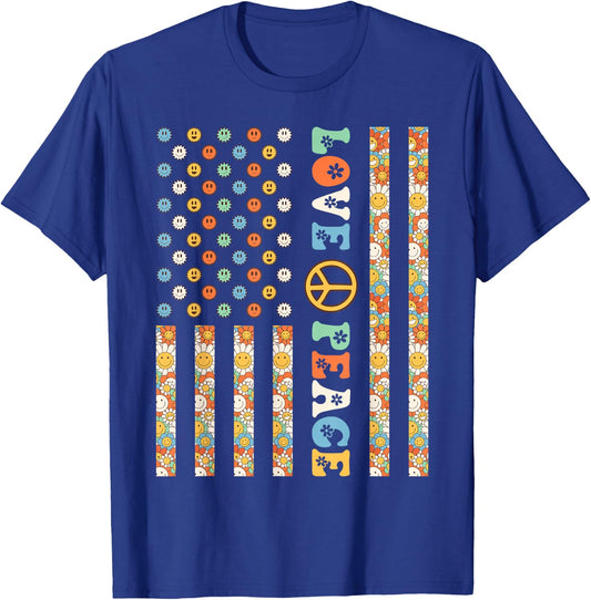 60s 70s American Flag Outfits Girls Kids Hippy Outfit USA Flag Hippie Groovy 1960s 1970s Love Peace T-Shirt - T-Shirt | Royal
