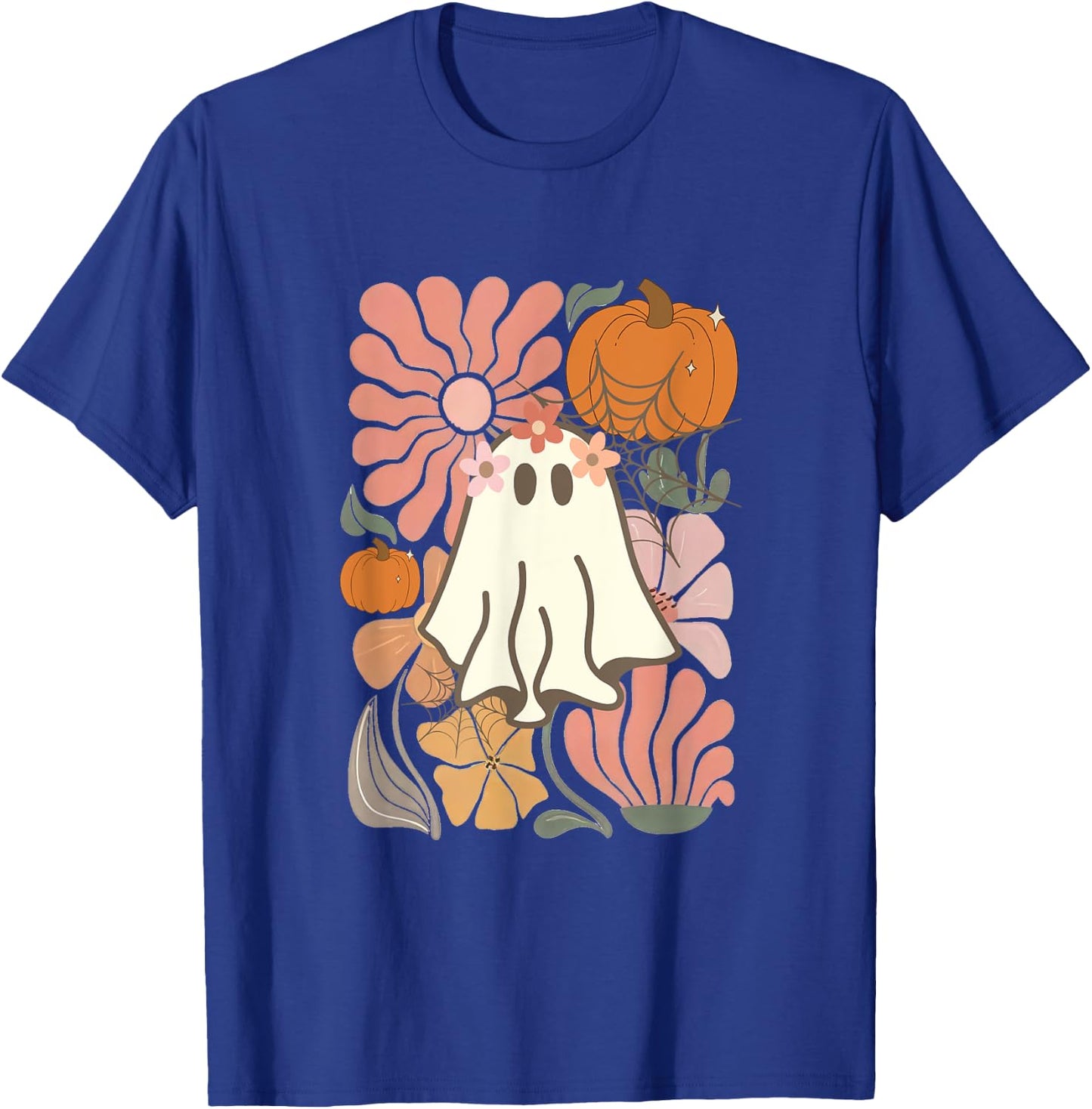 Boho Floral Fall Boho Ghost Cute Halloween girl T-Shirt - T-Shirt | Royal