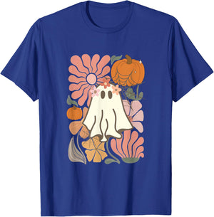 Boho Floral Fall Boho Ghost Cute Halloween girl T-Shirt - T-Shirt | Royal