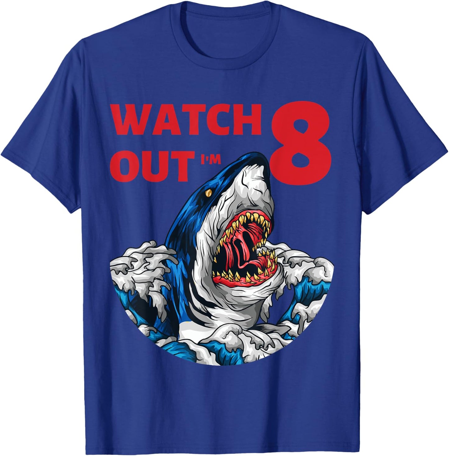 8th Birthday Shark Shirt Boys Party Gift 8 Year Old T-Shirt - T-Shirt | Royal