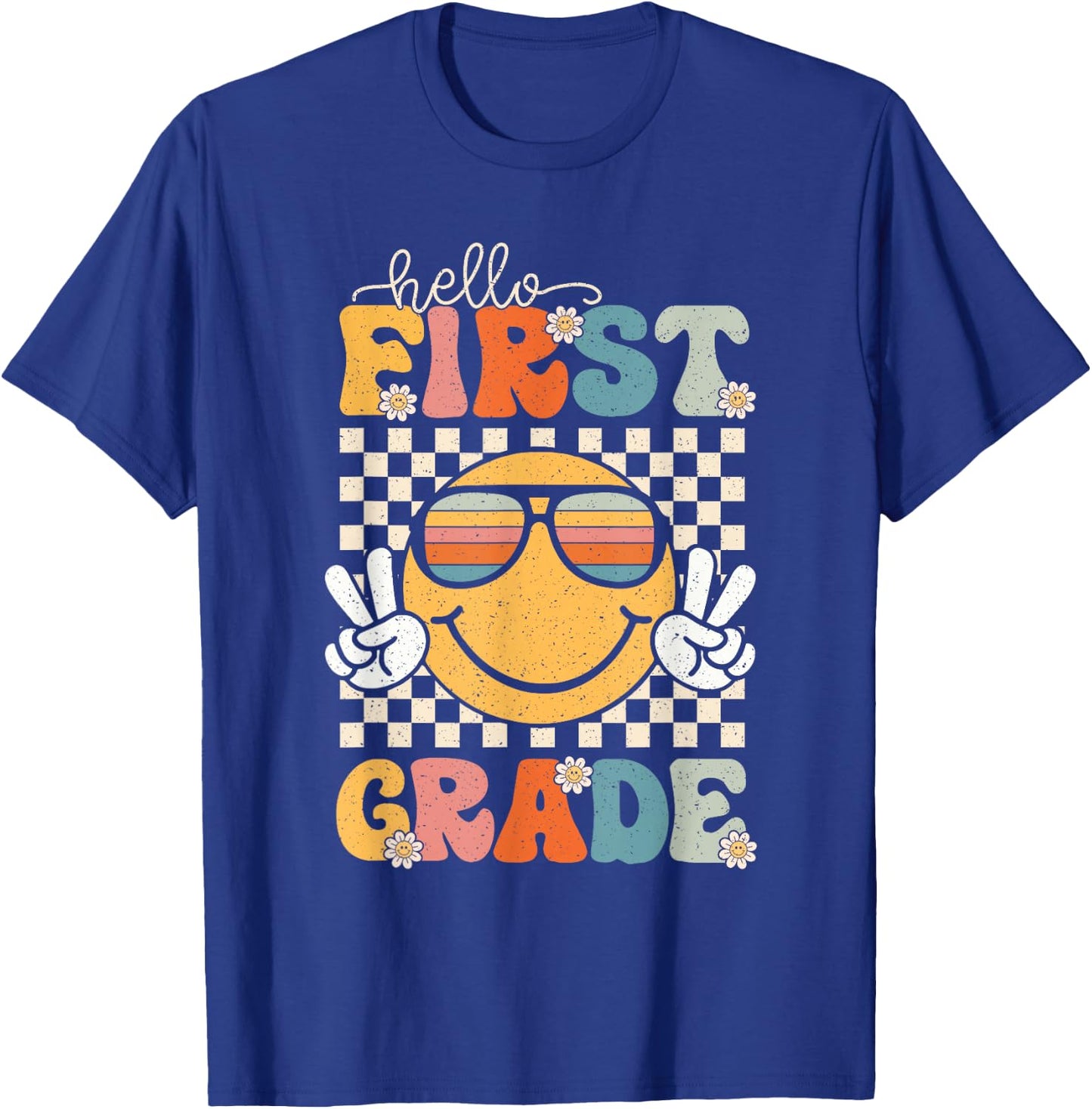 Hello First Grade Retro 1st Day of School 1st Grade Team T-Shirt - T-Shirt | Royal