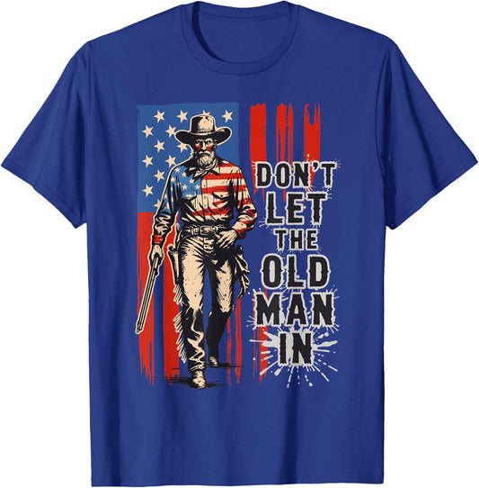 Don't Let The Old Man in Vintage American Flag Cowboy T-Shirt - T-Shirt | Royal