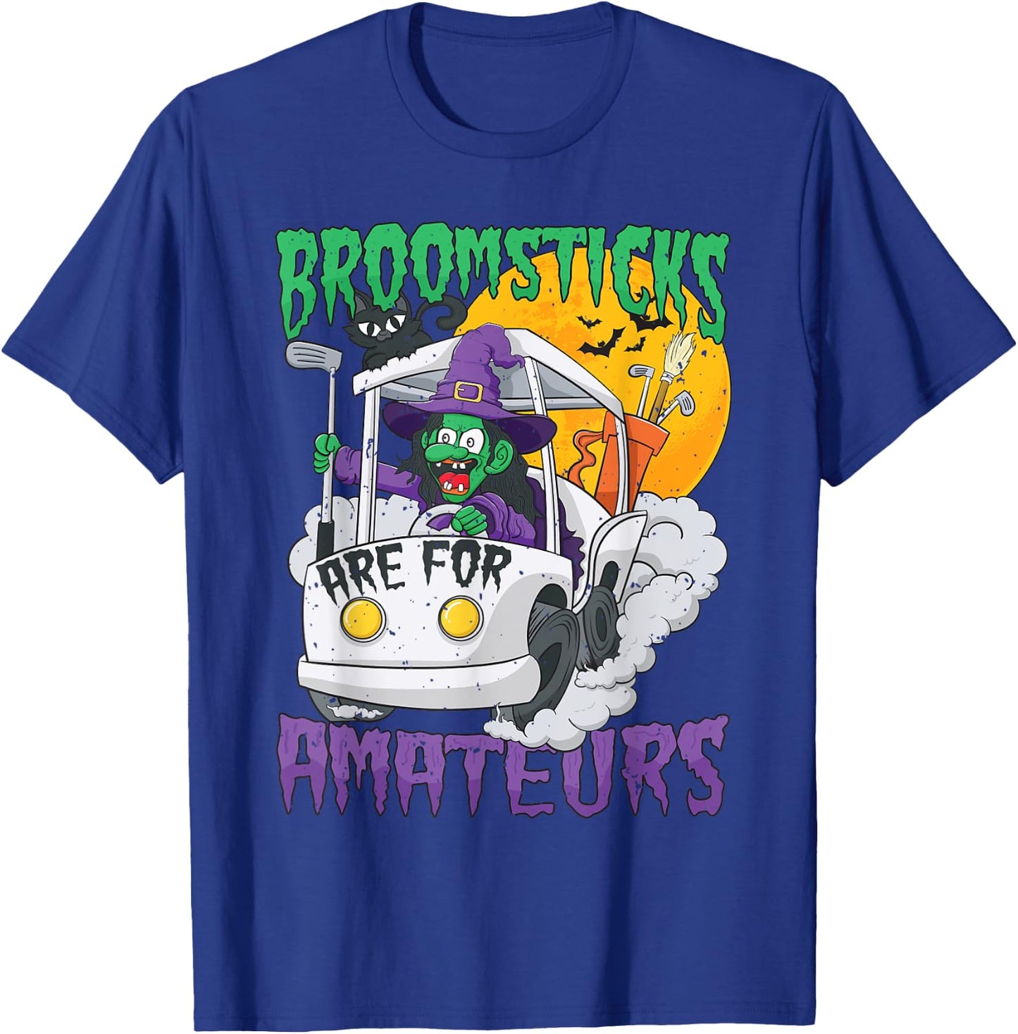 Witch Riding A Golf Cart Funny Halloween T-Shirt - T-Shirt | Royal