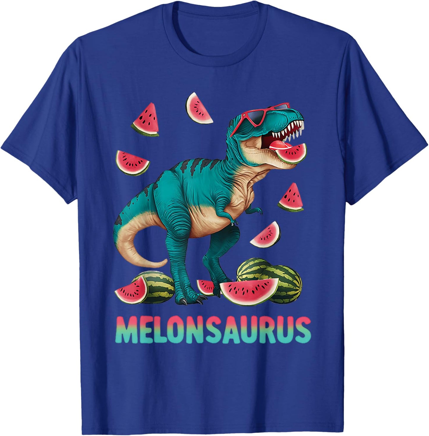 Funny Melonsaurus Watermelon Dinosaur T Rex Summer Vacation T-Shirt - T-Shirt | Royal