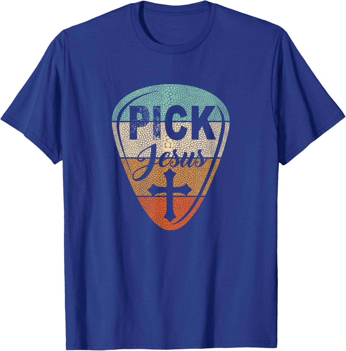 Pick Jesus - Christian Music Pastor Guitar Vintage Pick T-Shirt - T-Shirt | Royal