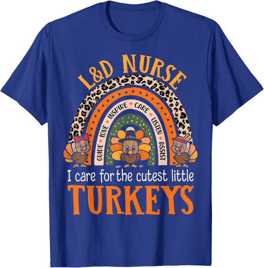 Thanksgiving Labor & Delivery Nurse Turkey Outfits - Women's Adults Black Short Sleeve Modern - Small - I Care for the Cutest Little Turkeys T-Shirt - T-Shirt | Royal