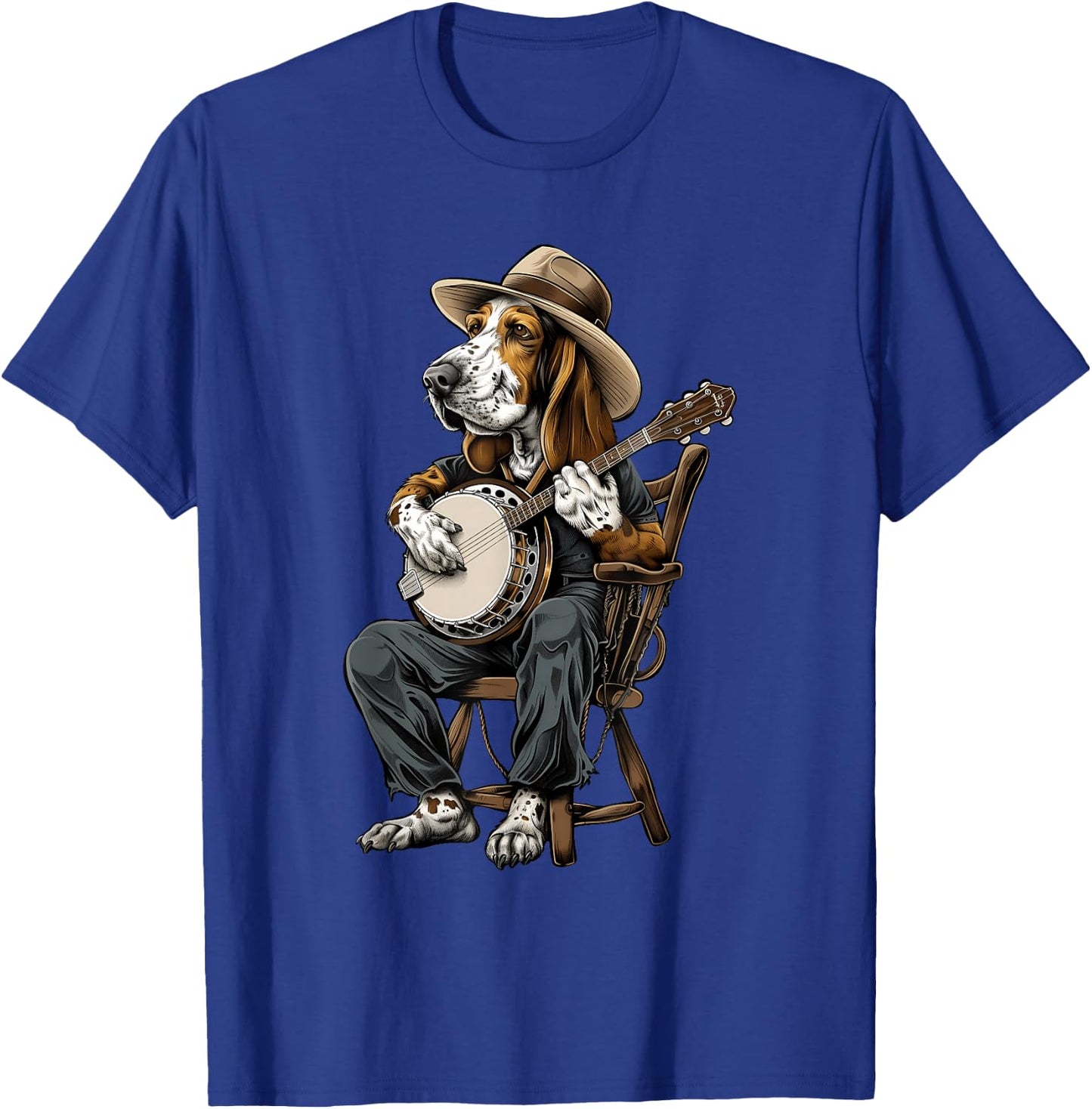 Basset Hound Dog Bluegrass Banjo Player T-Shirt - T-Shirt | Royal