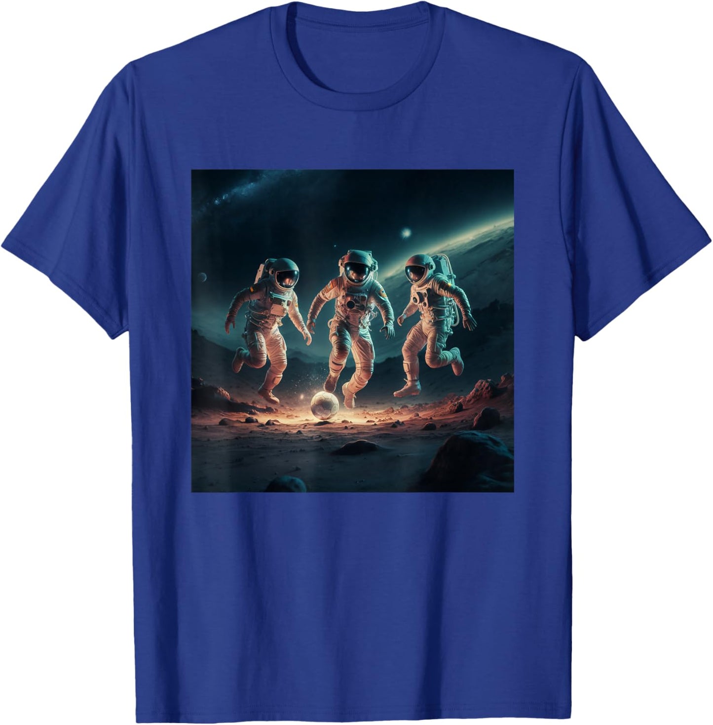 Astronauts Playing Soccer In Space T-Shirt - T-Shirt | Royal