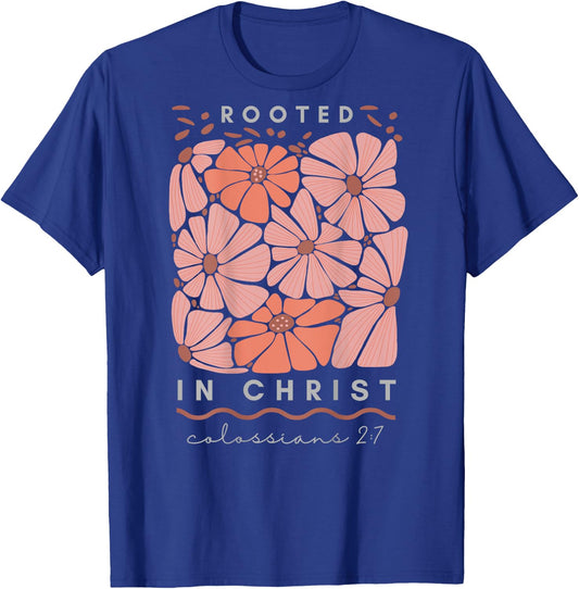 Colossians 2:7 Roots in Christ Scripture Christian Vintage T-Shirt - T-Shirt | Royal