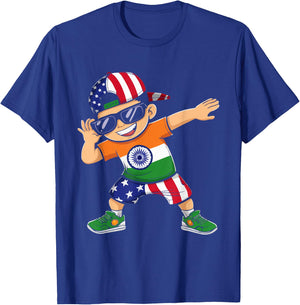 Half Indian Half American USA Flag India America T-Shirt - T-Shirt | Royal