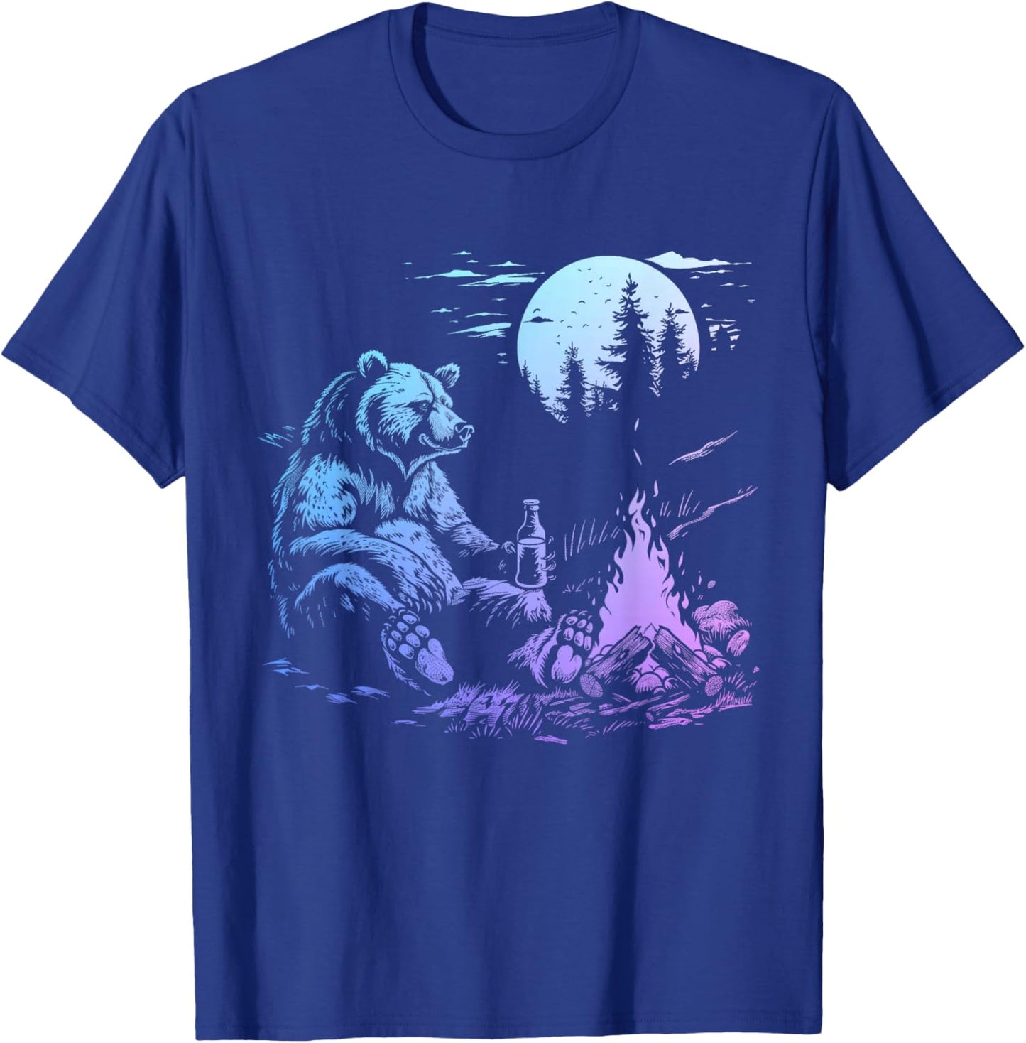 Camping Bear Drinking Beer Hiking Nature Funny Grizzly Bear T-Shirt - T-Shirt | Royal