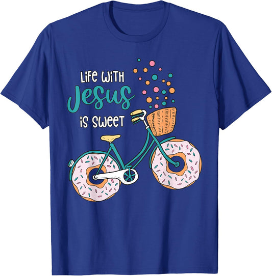 Funny Quote Jesus Christian Religion Faith Donut Bike T-Shirt - T-Shirt | Royal