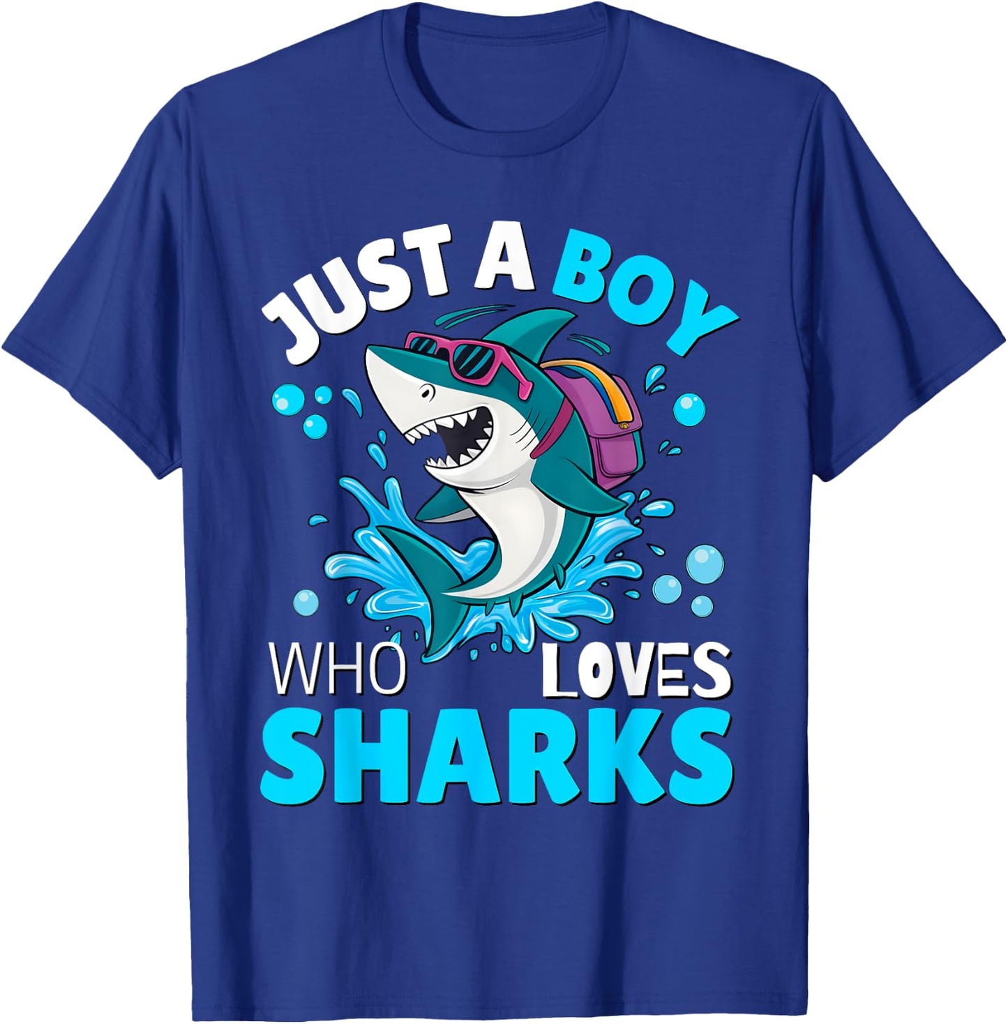 Kids Shark Lover Just A Boy Who Loves Sharks Aquarium Day T-Shirt - T-Shirt | Royal