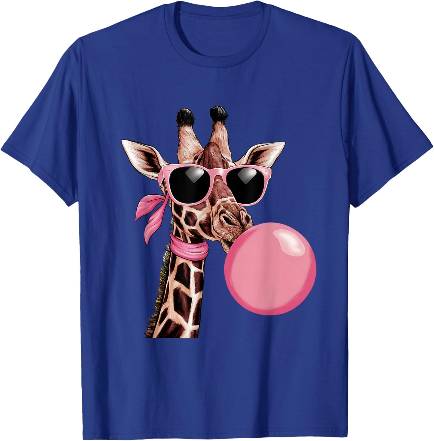 Funny Cute Giraffe Pink Bubble Gum and Pink Sunglasses T-Shirt - T-Shirt | Royal