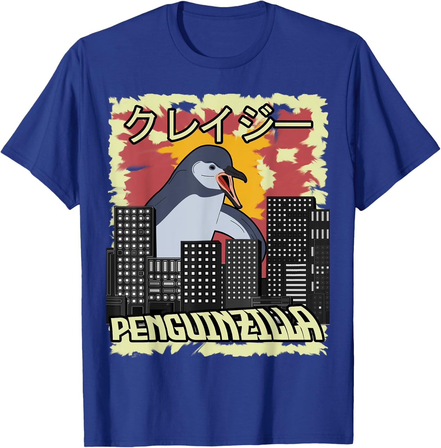 Penguinzilla Lunatic Penguin Demolishing Zilla Japanese Gift T-Shirt - T-Shirt | Royal