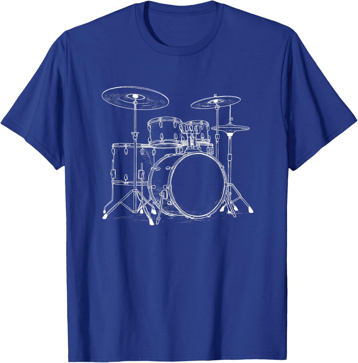 Vintage White Line Drum Set Art Retro Percussion Sketch T-Shirt - T-Shirt | Royal