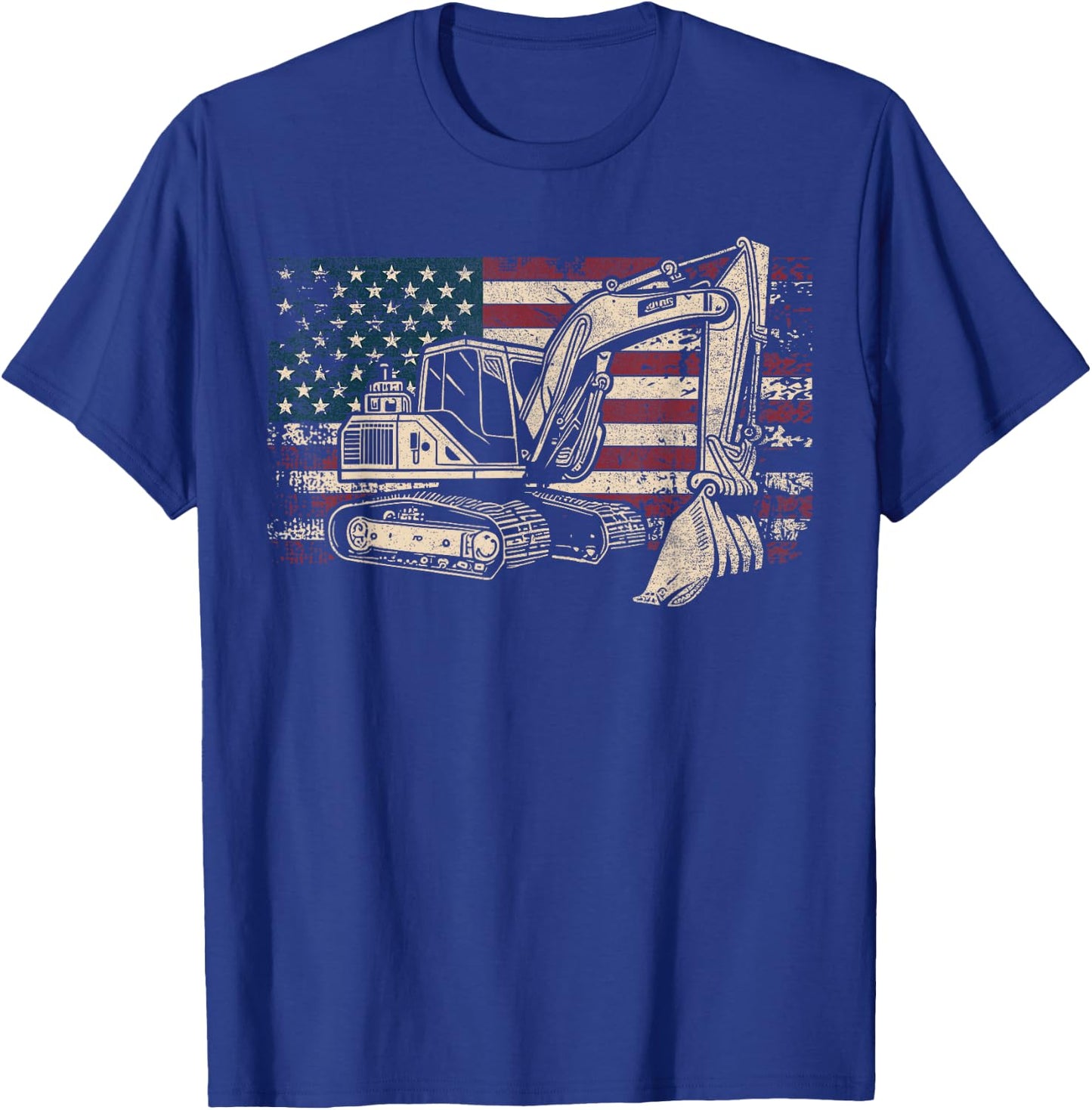 Excavator American Flag Patriotic Excavator 4th of July T-Shirt - T-Shirt | Royal