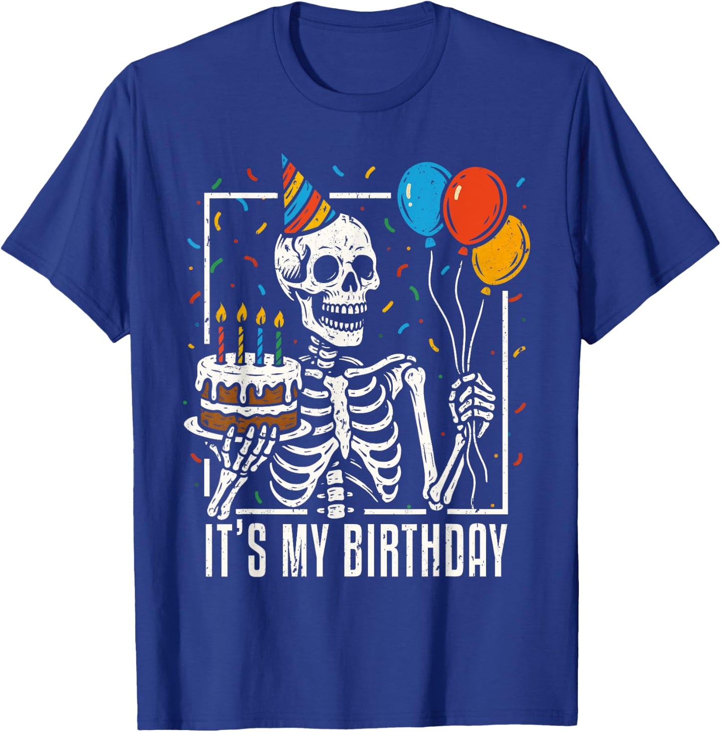 Skeleton It's My Birthday Skull Halloween Birthday Party T-Shirt - T-Shirt | Royal
