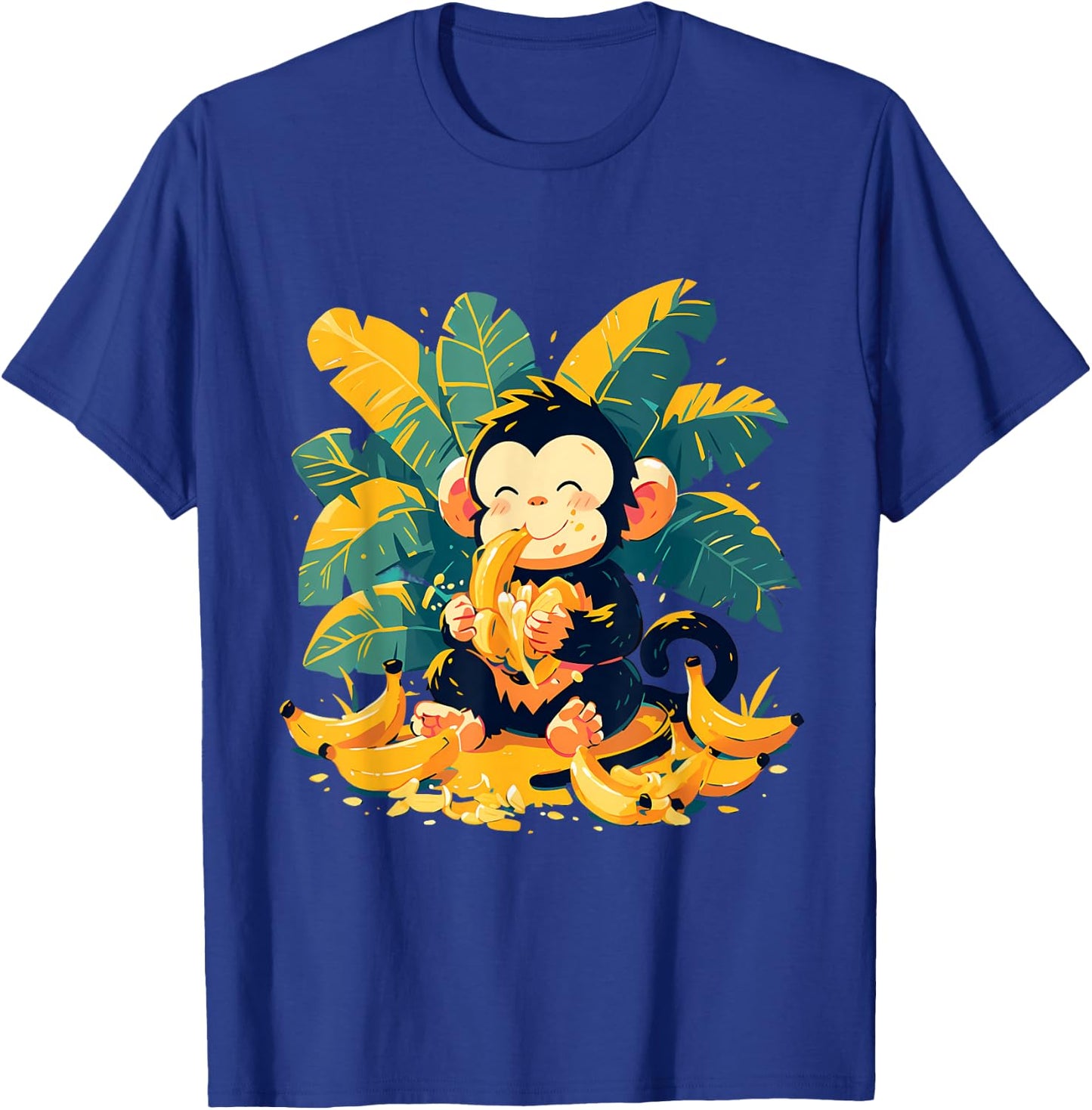 Banana Monkey Cute Monkey Nature Colourful Wildlife T-Shirt - T-Shirt | Royal