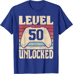 Level 50 Unlocked 50 Year Old Men Women Outfit 50th Birthday T-Shirt - T-Shirt | Royal