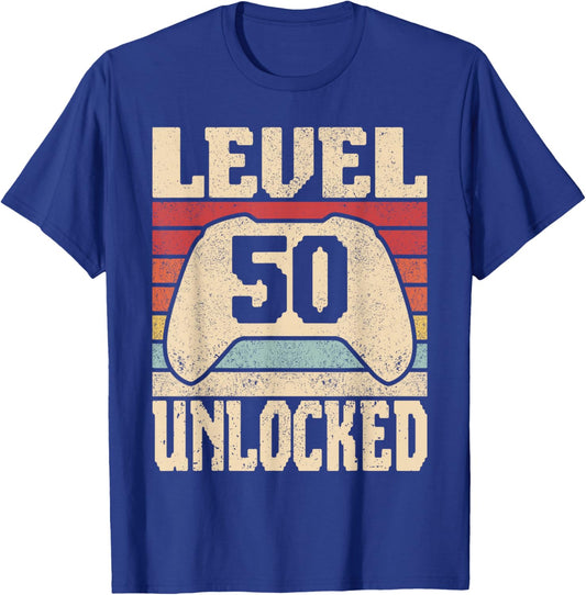 Level 50 Unlocked 50 Year Old Men Women Outfit 50th Birthday T-Shirt - T-Shirt | Royal