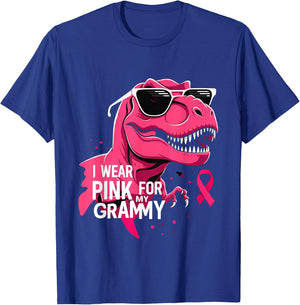 I Wear Pink For My Grammy Dinosaur Breast Cancer Awareness T-Shirt - T-Shirt | Royal