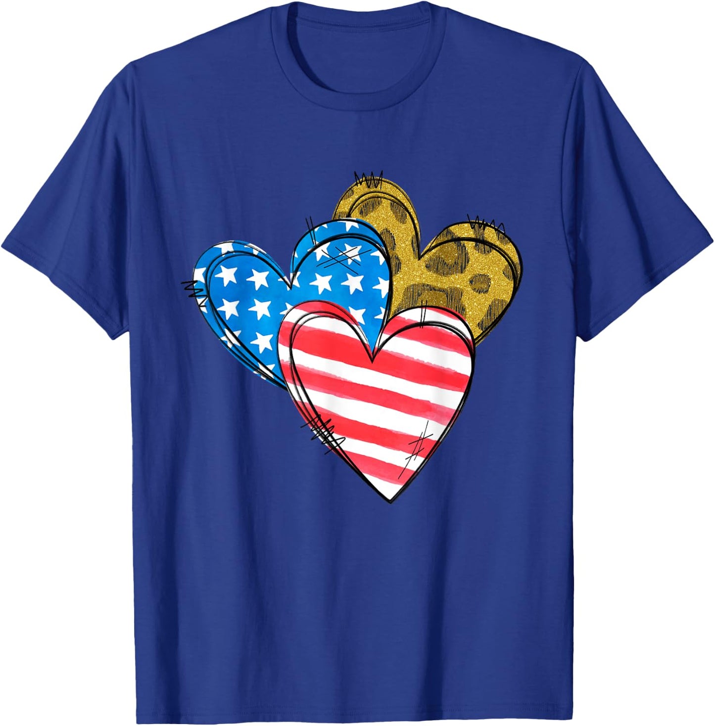 Leopard American Flag Heart Shirt 4th Of July Cute Patriotic T-Shirt - T-Shirt | Royal