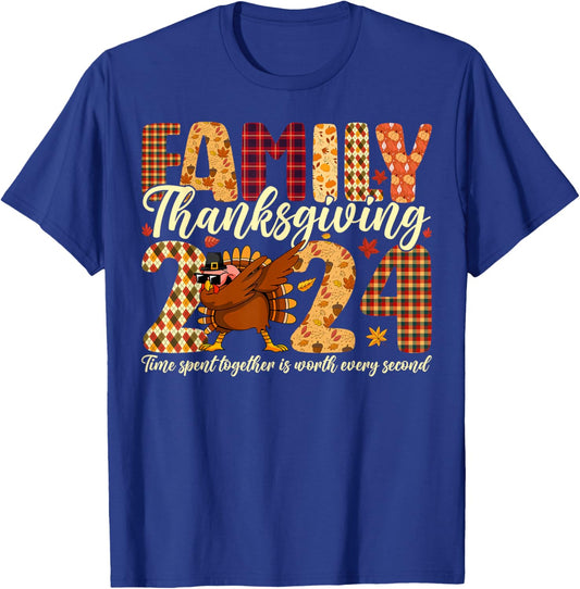 Family Thanksgiving 2024 Crew Dabbing Turkey Group Matching T-Shirt - T-Shirt | Royal