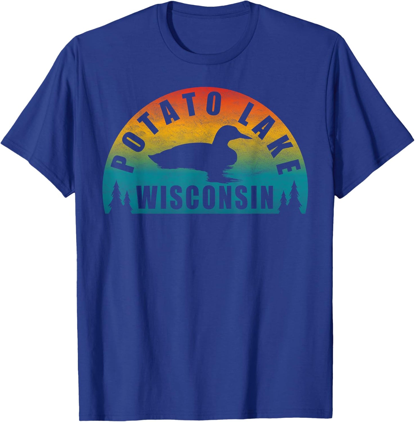Potato Lake Northern Wisconsin Sunset Loon T-Shirt - T-Shirt | Royal
