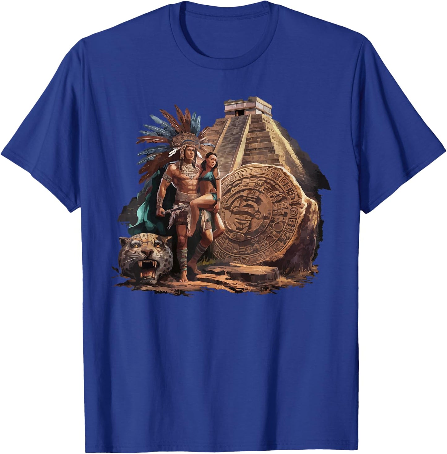 Aztec Warrior Mayan Indigenous Mexican Aztec Jaguar T-Shirt - T-Shirt | Royal