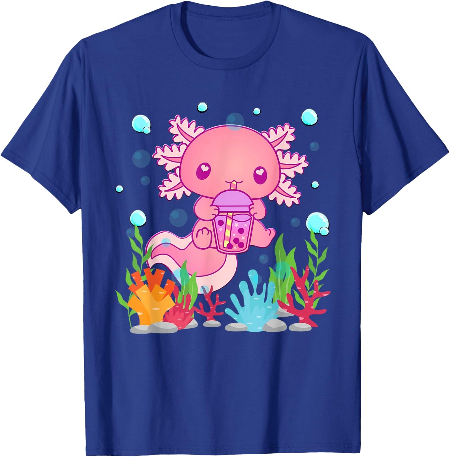 Cute Axolotl Boba Tea Kawaii Anime Teen Girls Kids Boys T-Shirt - T-Shirt | Royal