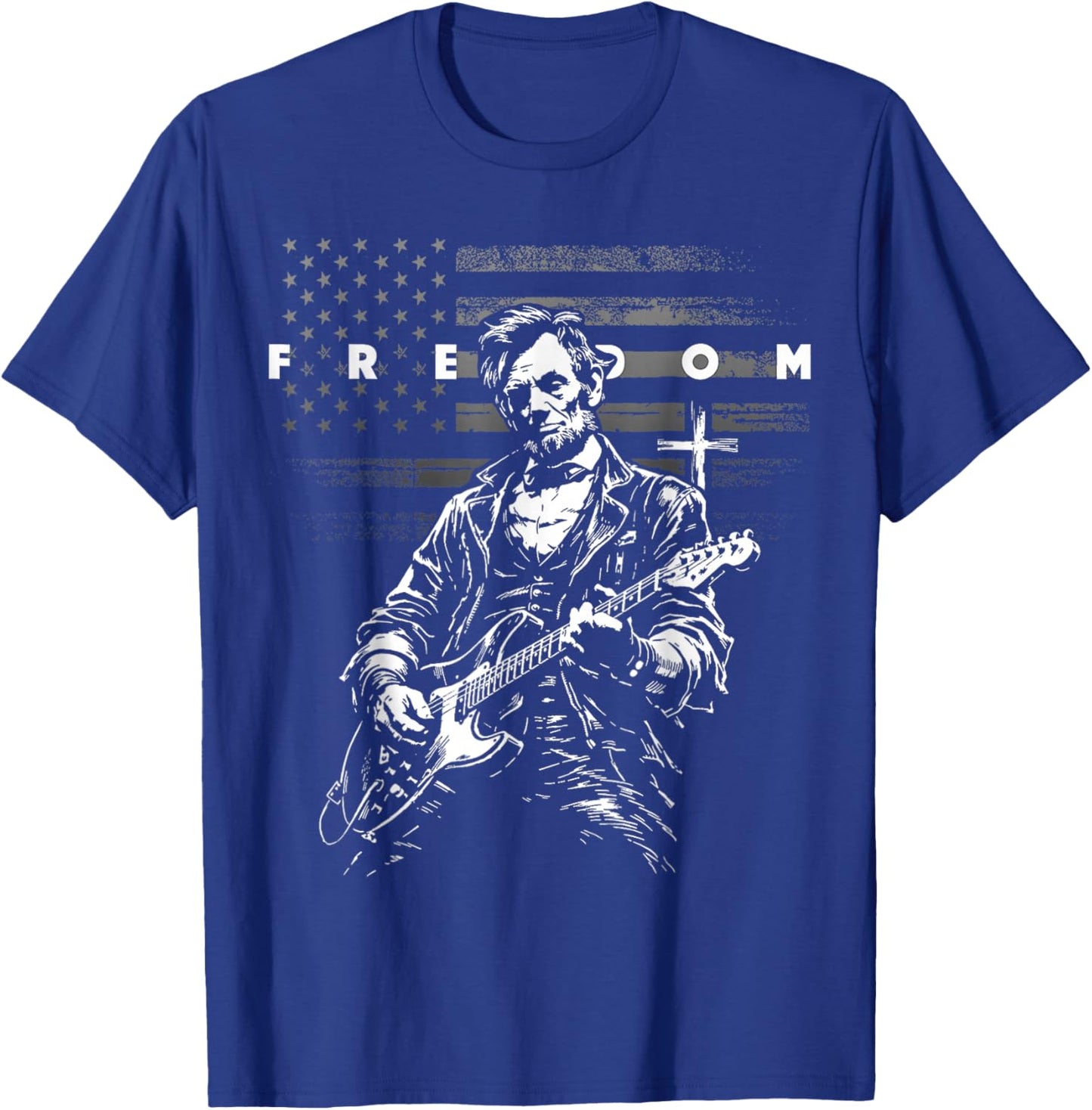 American Flag and Cross Faith Freedom Abe Lincoln Guitar T-Shirt - T-Shirt | Royal