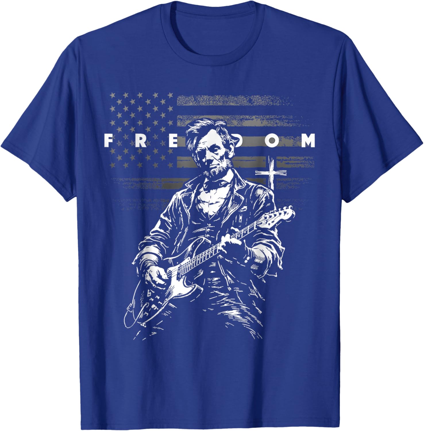 American Flag and Cross Faith Freedom Abe Lincoln Guitar T-Shirt - T-Shirt | Royal