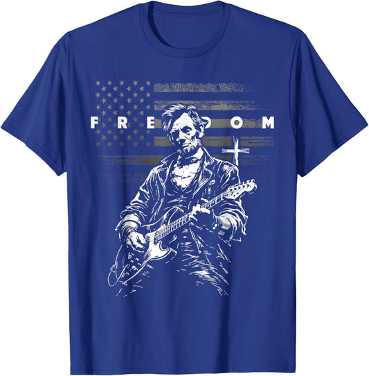 American Flag and Cross Faith Freedom Abe Lincoln Guitar T-Shirt - T-Shirt | Royal