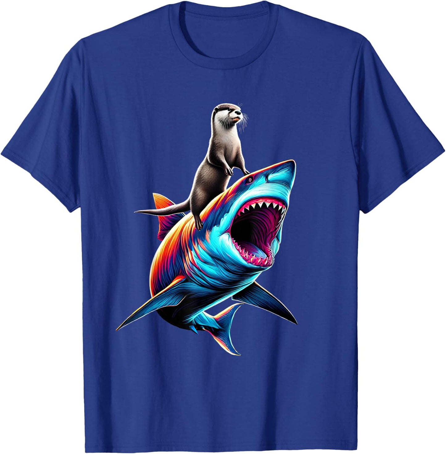 Funny Otter Riding Shark Otter Lover T-Shirt - T-Shirt | Royal